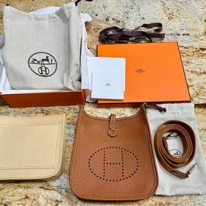 Hermès leather bag Gold Mini Evelyne TPM 16 Palladium Hardware